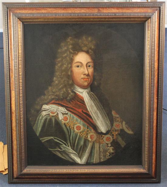 After Sir Godfrey Kneller Portrait of King George I, 30.5 x 25in.